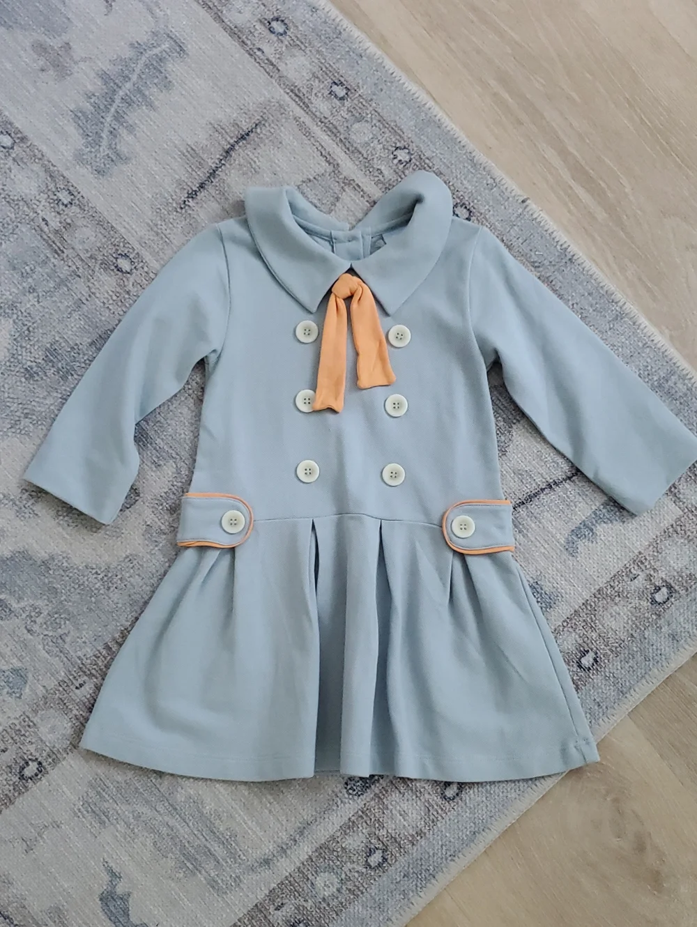 Bella Bliss Toddler Girls Blue Cotton Collared Button Dress Sz2